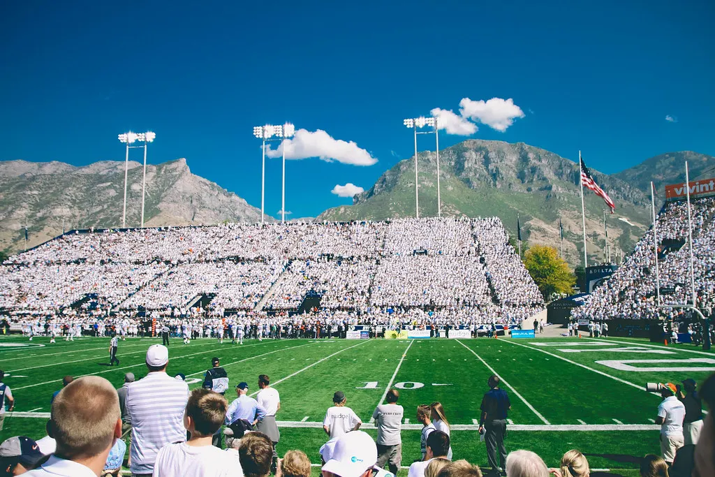 Football stadium under bright lights